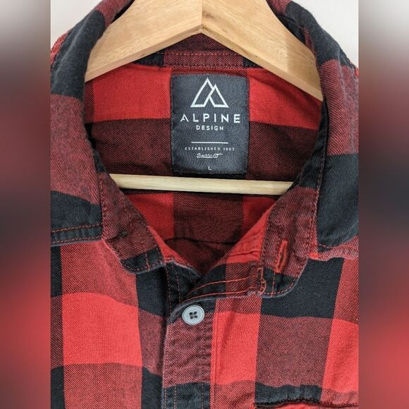 Alpine Design Mens Red & Black Classic Flannel Button Down Collared Shirt Large - Picture 2 of 4